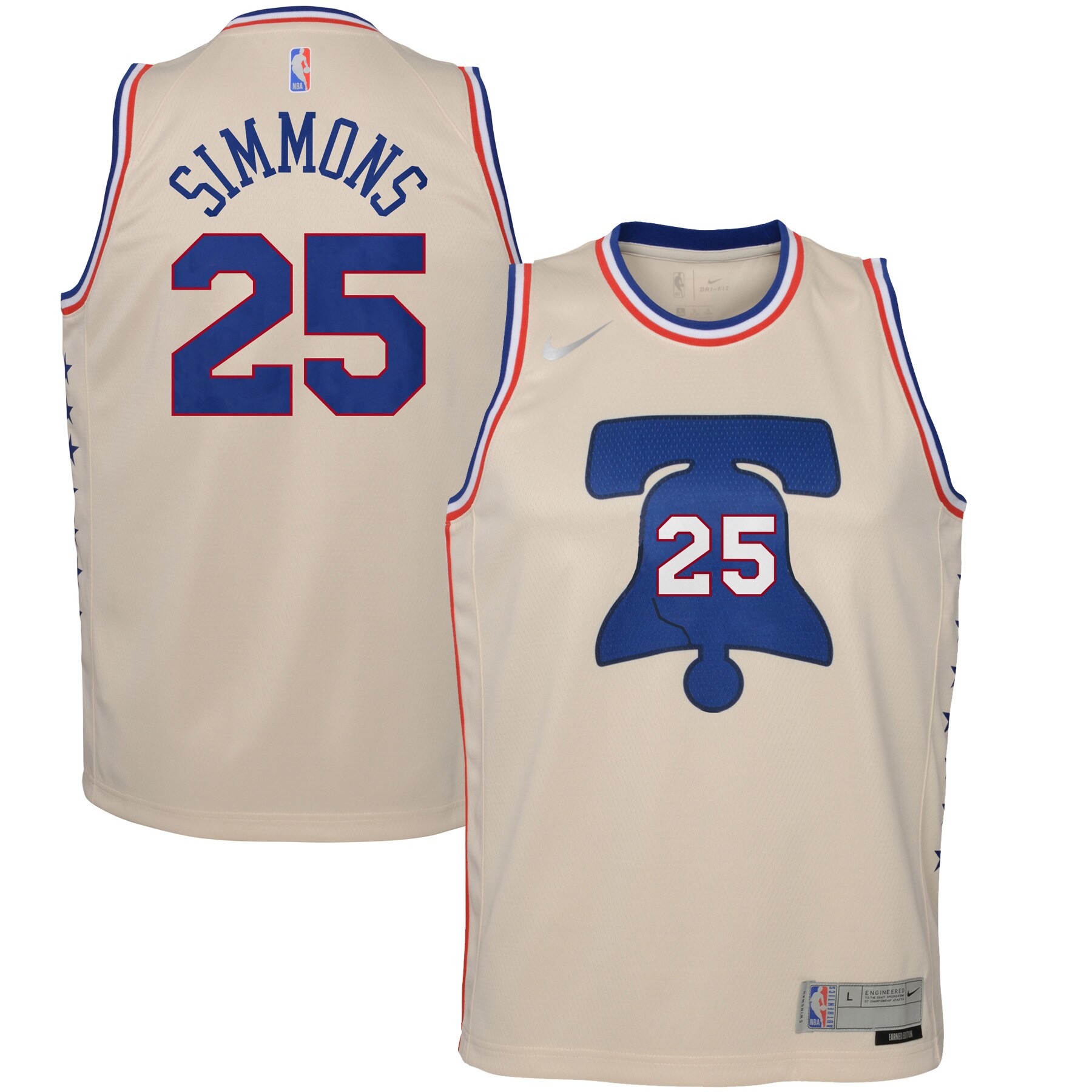 NBA youth philadelphia 76ers ben simmons nike cream 202021 swingman player jersey – earned edition Collection - Official Jerseys & Hats | NBA Store