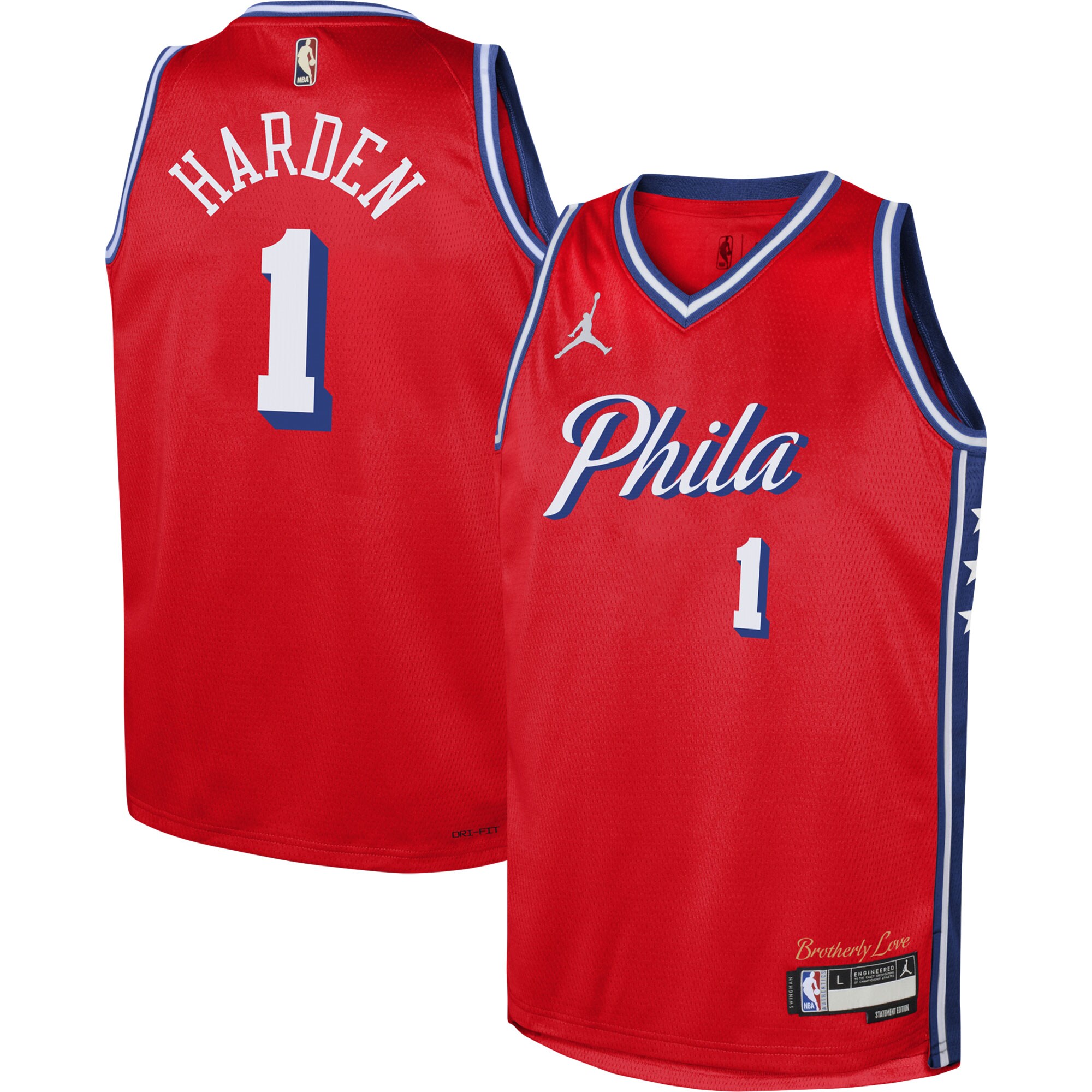 NBA youth philadelphia 76ers james harden jordan brand red swingman jersey – statement edition Collection - Official Jerseys & Hats | NBA Store