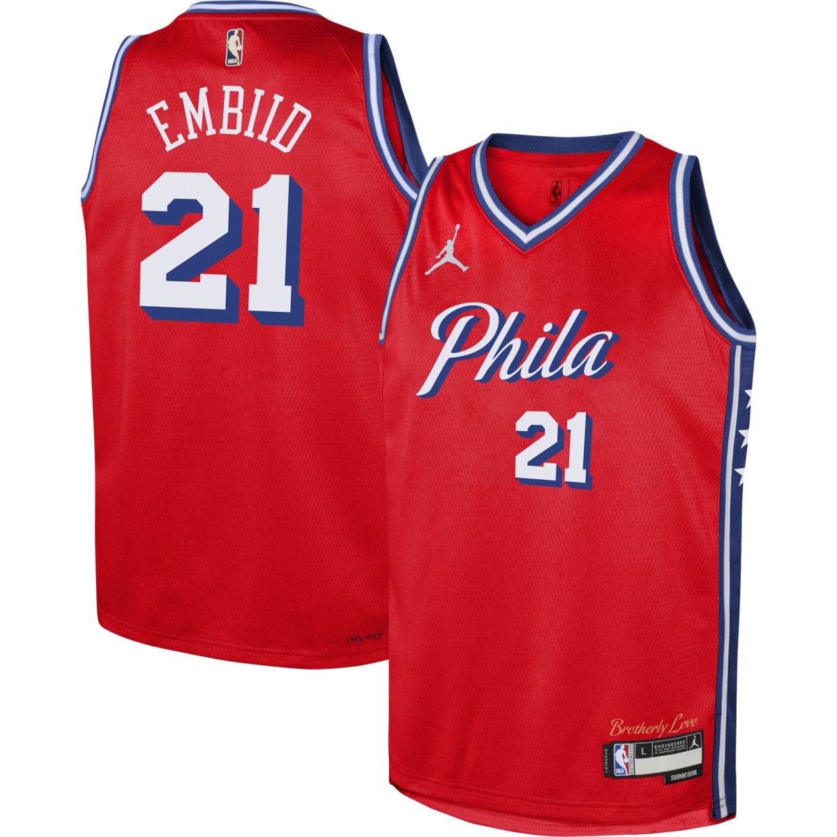 NBA youth philadelphia 76ers joel embiid jordan brand red swingman jersey – statement edition Collection - Official Jerseys & Hats | NBA Store