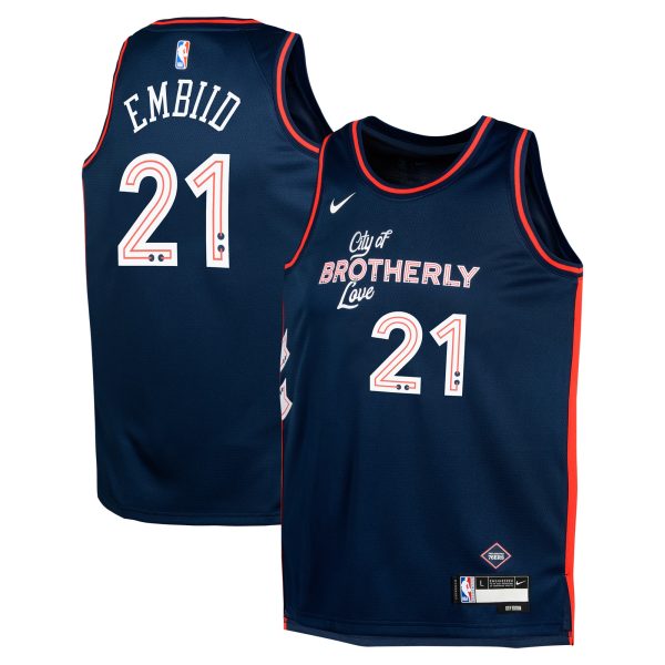 NBA youth philadelphia 76ers joel embiid nike navy swingman replica jersey – city edition Collection - Official Jerseys & Hats | NBA Store