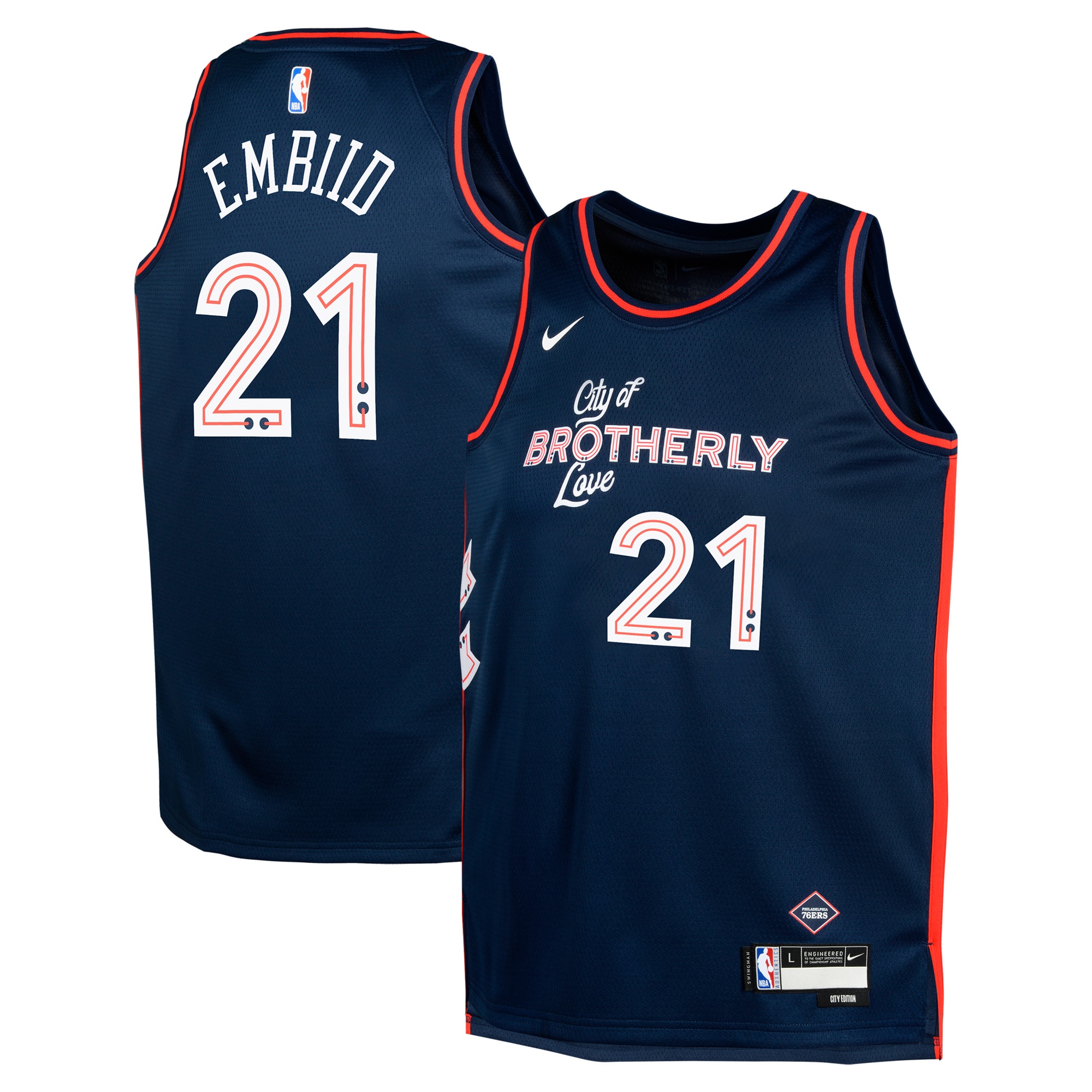 NBA youth philadelphia 76ers joel embiid nike navy swingman replica jersey – city edition Collection - Official Jerseys & Hats | NBA Store