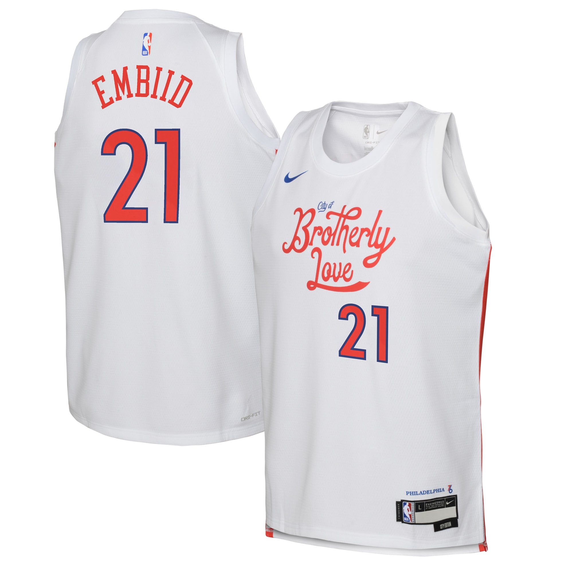 NBA youth philadelphia 76ers joel embiid nike white 202223 swingman jersey – city edition Collection - Official Jerseys & Hats | NBA Store