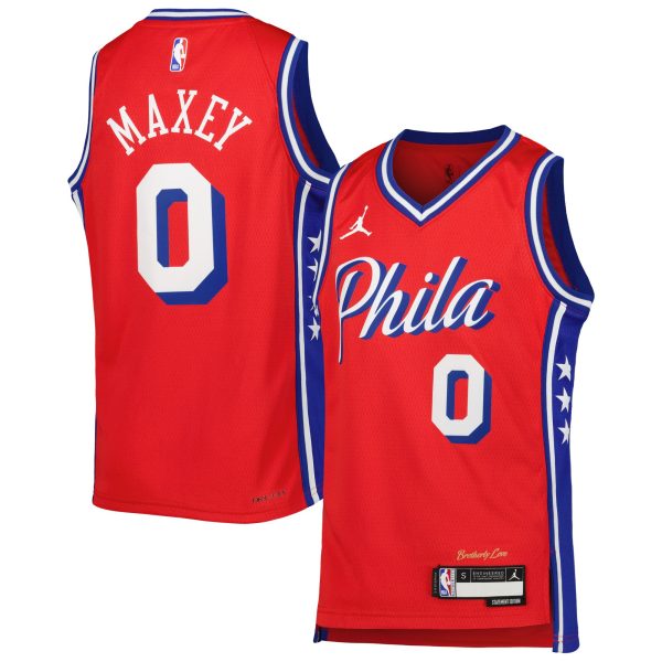 NBA youth philadelphia 76ers tyrese maxey jordan brand red swingman jersey – statement edition Collection - Official Jerseys & Hats | NBA Store