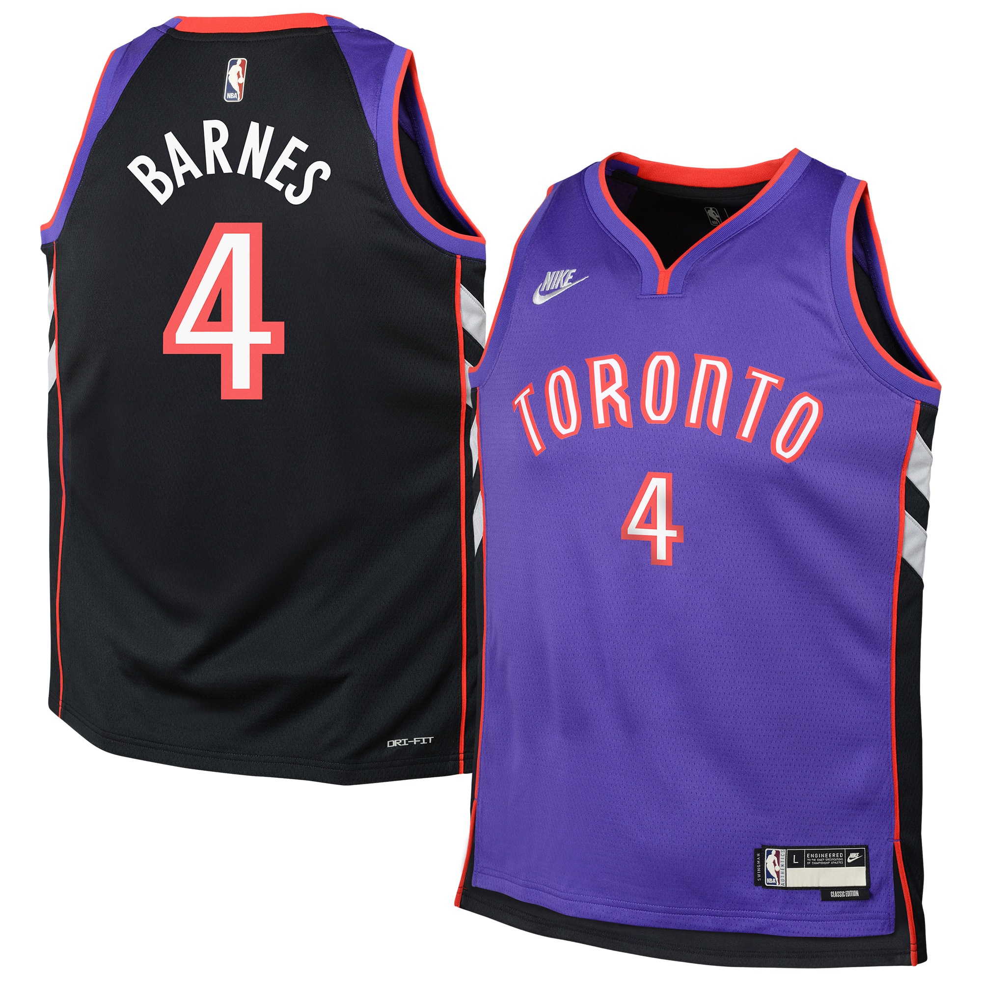 NBA youth toronto raptors scottie barnes nike purple 202425 swingman jersey – classic edition Collection - Official Jerseys & Hats | NBA Store