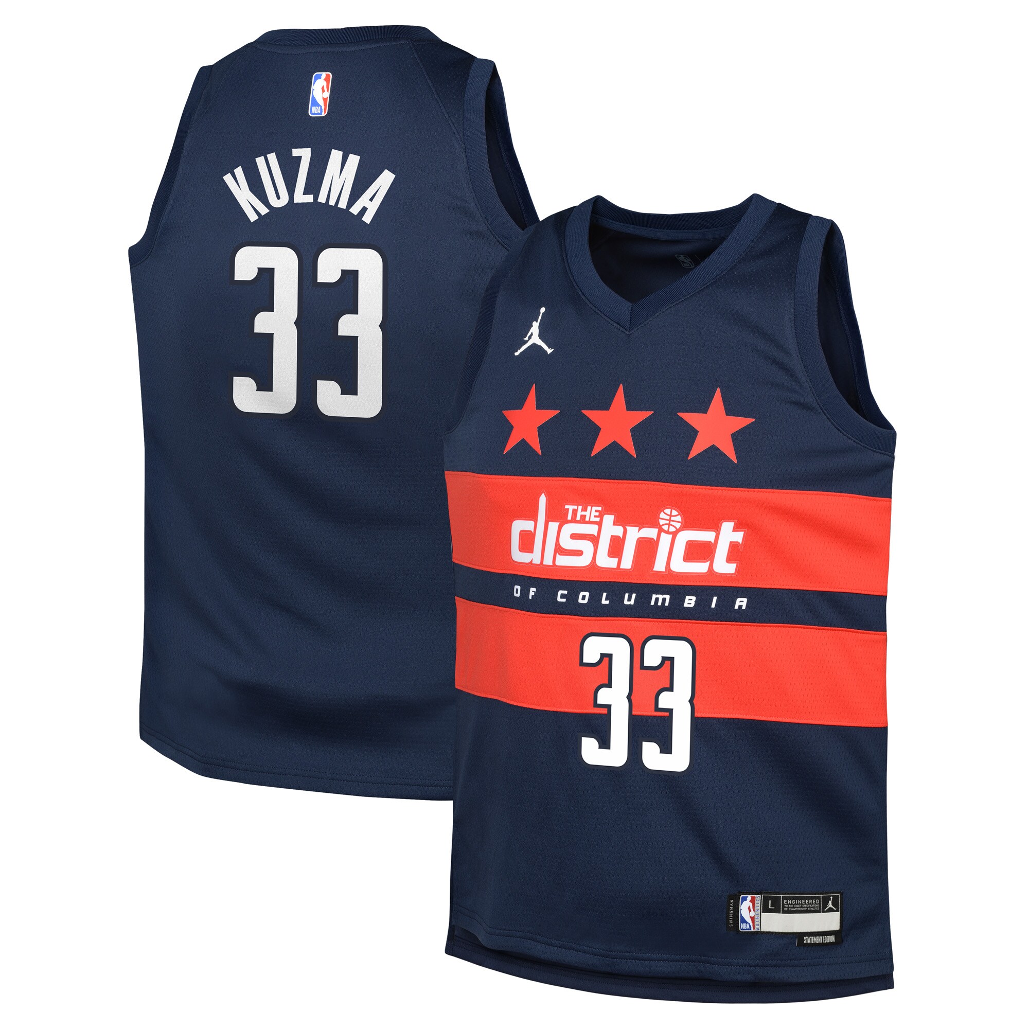 NBA youth washington wizards kyle kuzma jordan brand navy swingman jersey – statement edition Collection - Official Jerseys & Hats | NBA Store